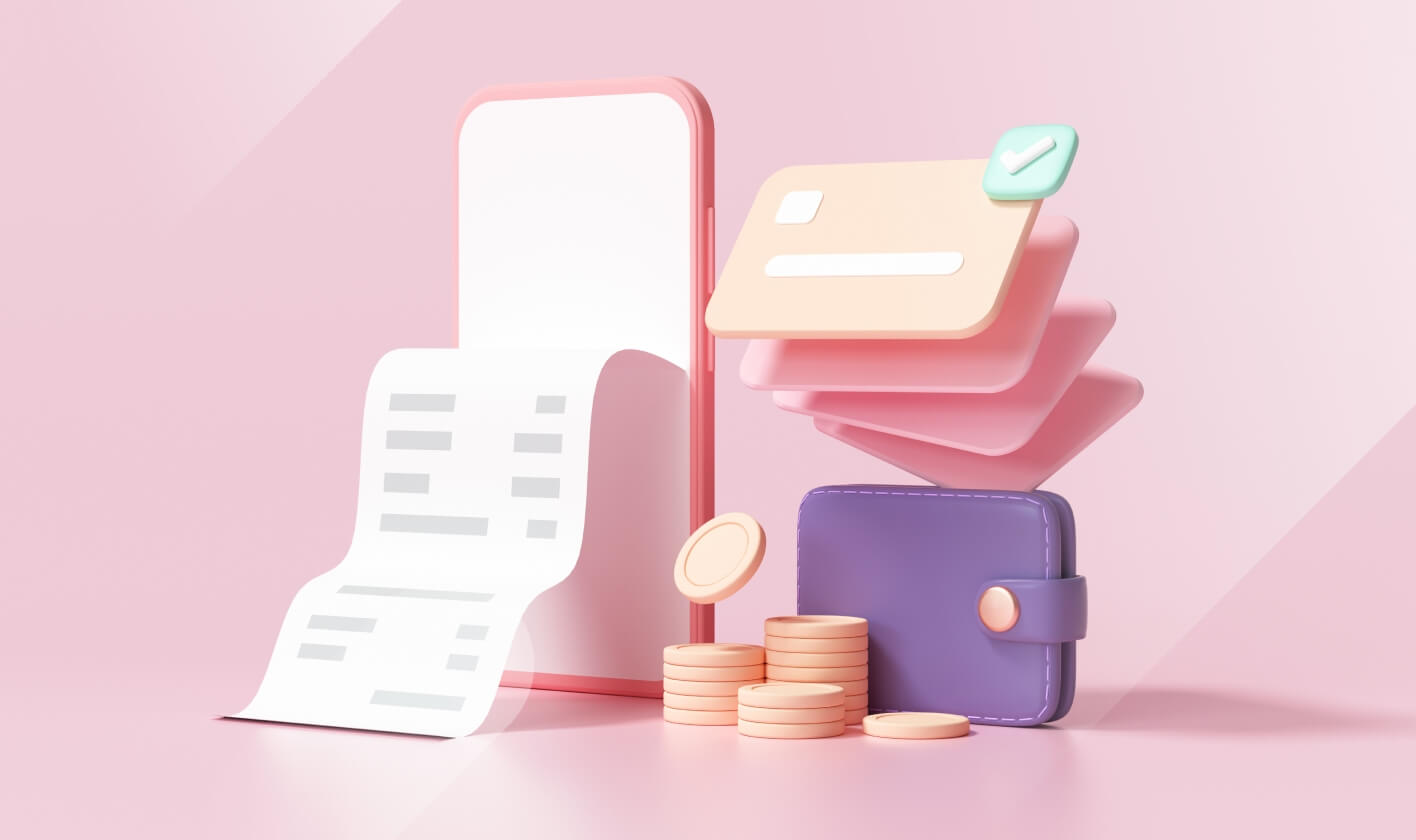 AliExpress vs eBay shown with a purple wallet and pink checkbook