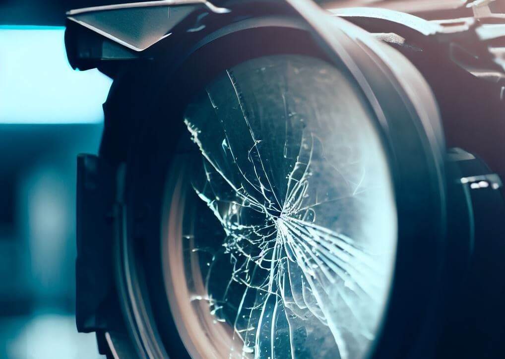 cracked tv news camera