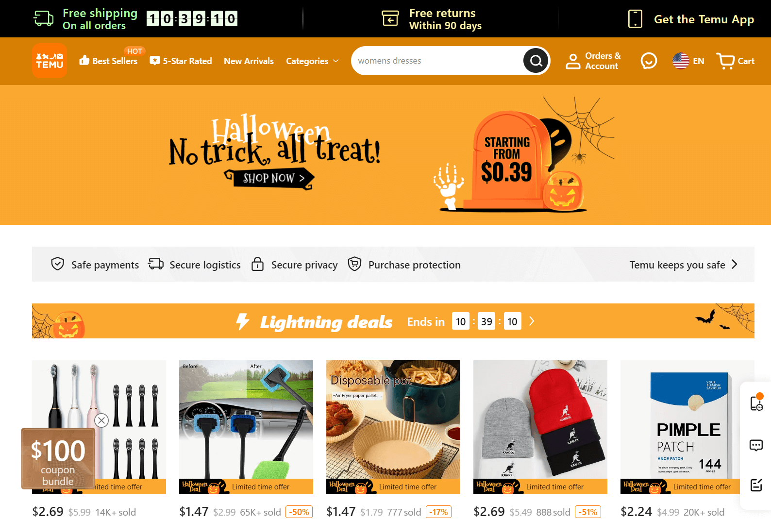 Temu website home page