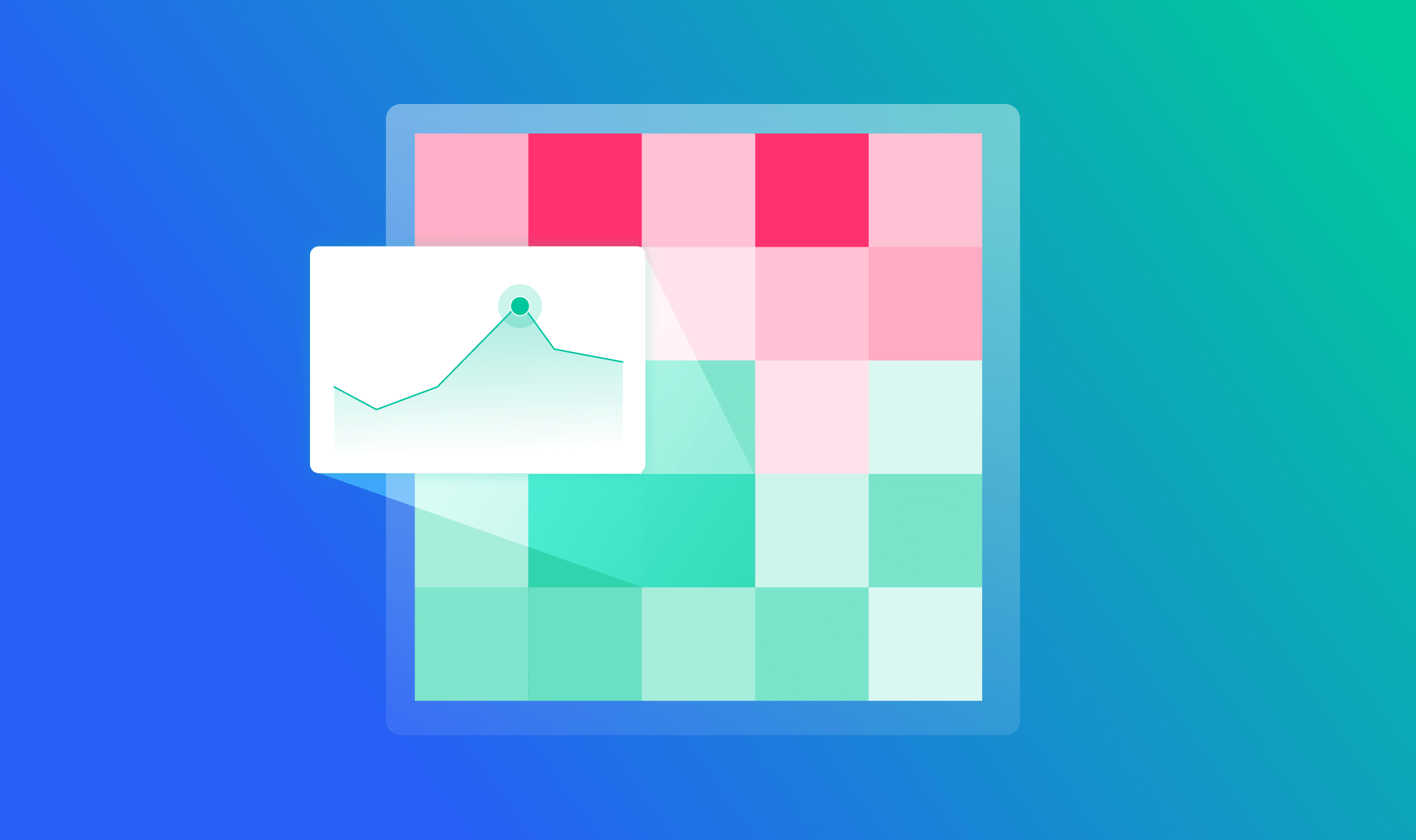 Illustration of a heatmap with squares that are gradients of green and red.