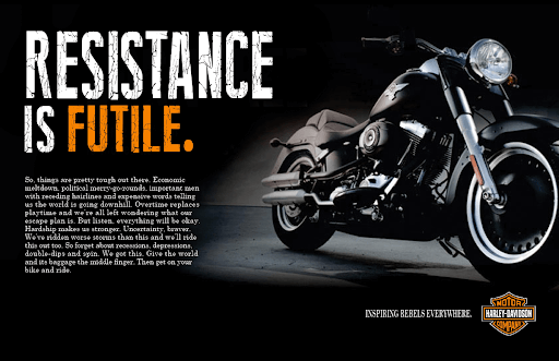 How using teh collective “we” supports Harley Davidson’s brand identity as one of “us”.