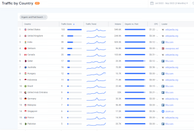 Chart: keyword ranking