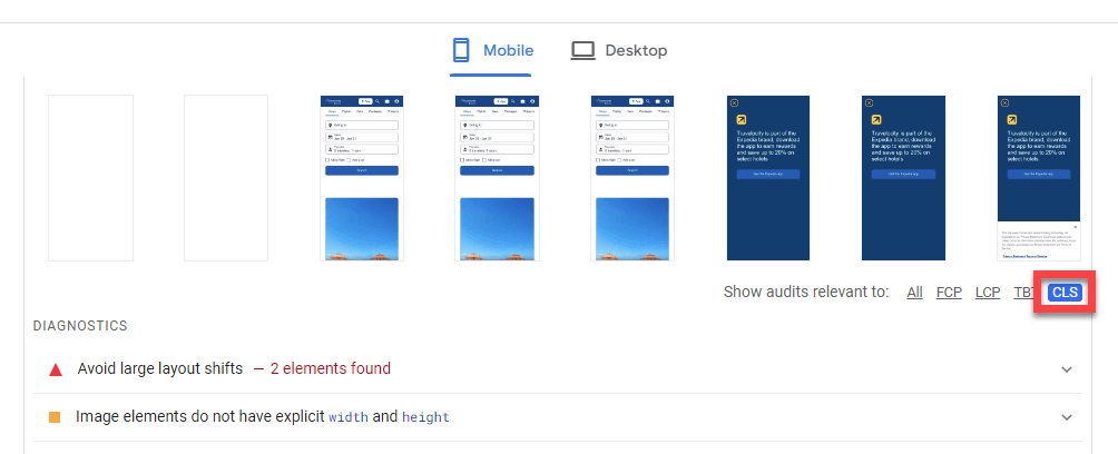 Google PageSpeed Insights CLS