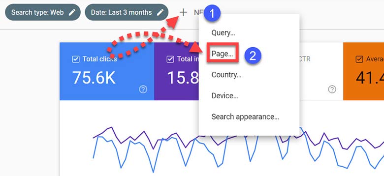 Search Console Performance Report - filter pages