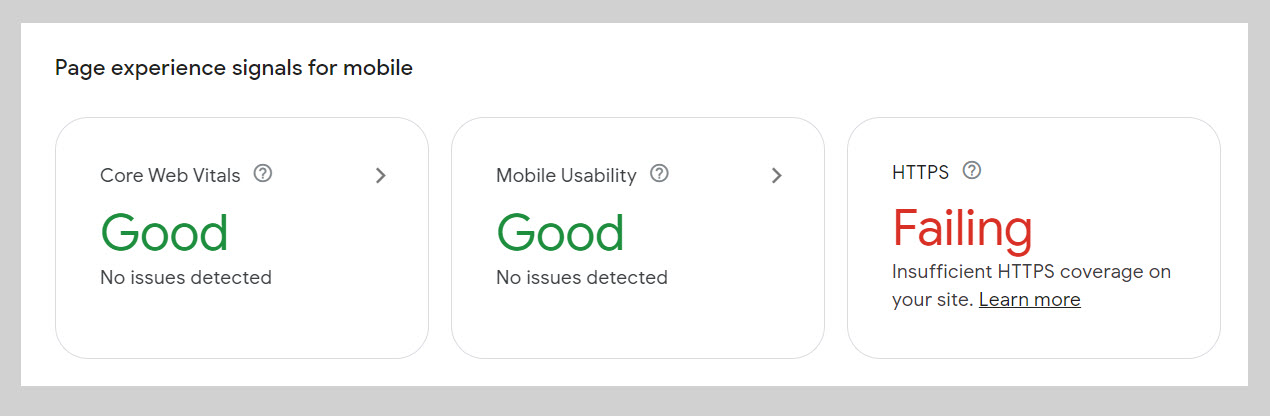 Search Console Performance report CWV scores