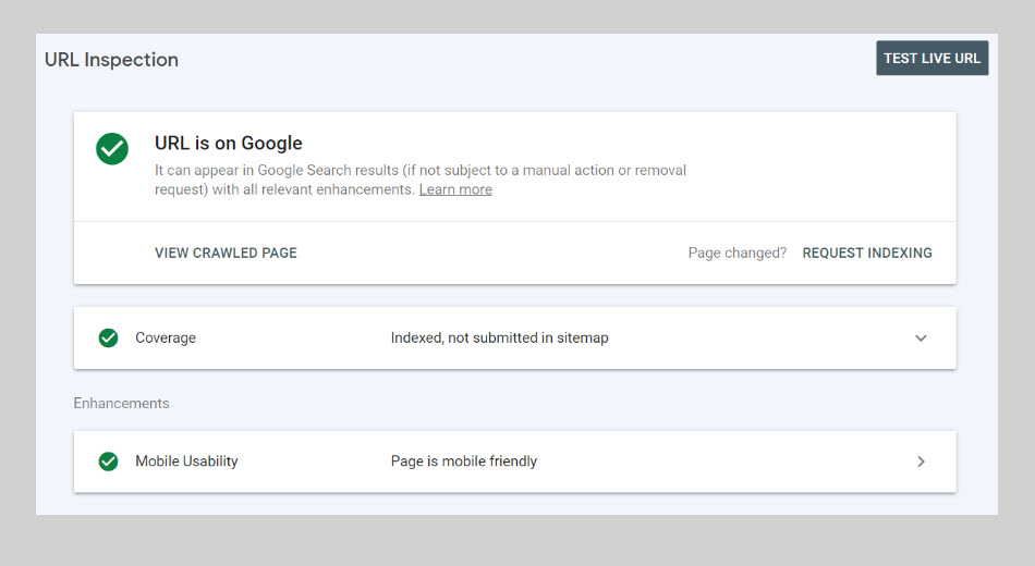 Search Console URL inspected
